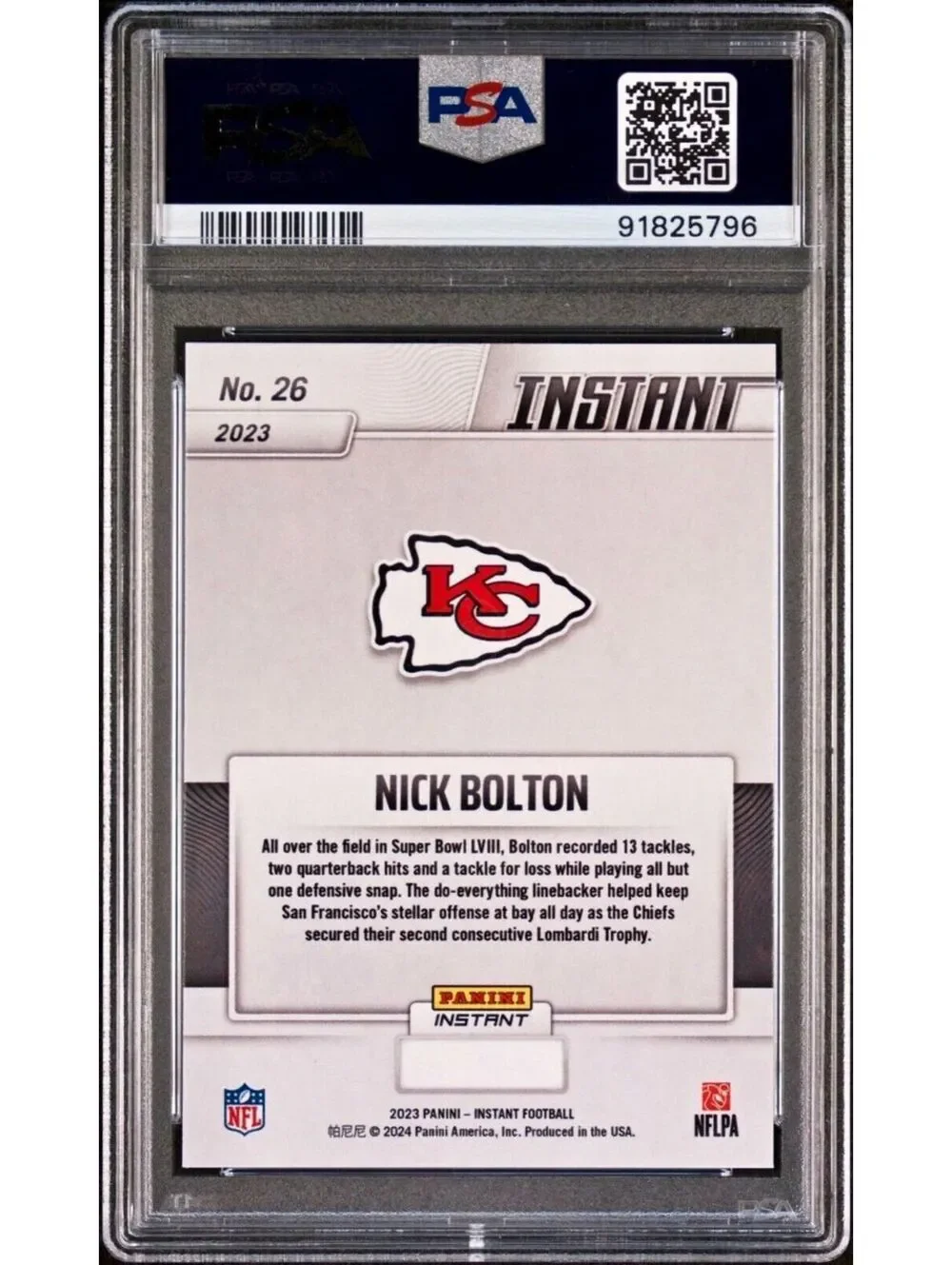 Nick Bolton 2023 Panini NFL Superbowl Champions #26 Card PSA 9 Mint